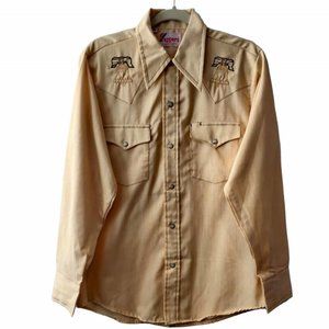 Vintage Mens Rappers Yellow Pearl Snap Embroidered Liberty Bell Western Shirt M
